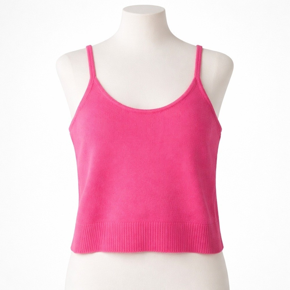 Old Navy Strappy Cropped Tank Size L Hot Pink Knit Layering Coquette Barbie Girl
